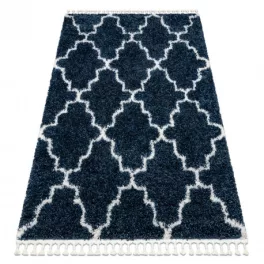   Covor BERBER UNION 3488 Trellis albastru / crem franjuri shaggy 180x270 cm