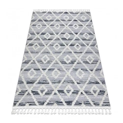 Covor SEVILLA Z555A, Diamant gri / alb franjuri Berber shaggy 200x290 cm
