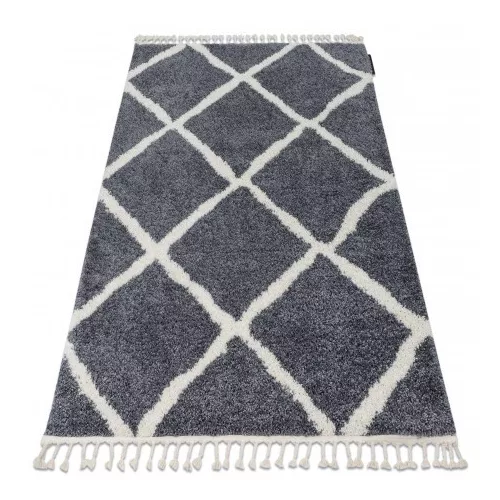 Covor BERBER CROSS B5950 gri / alb franjuri shaggy 200x290 cm