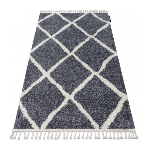 covor BERBER CROSS B5950 gri /alb covor shaggy cu franjuri  120x170 cm