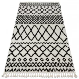   Covor BERBER SAFI N9040 alb / negru franjuri shaggy 120x170 cm