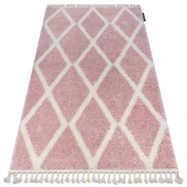   covor BERBER TROIK A0010 roz /alb covor shaggy cu franjuri 80x150 cm