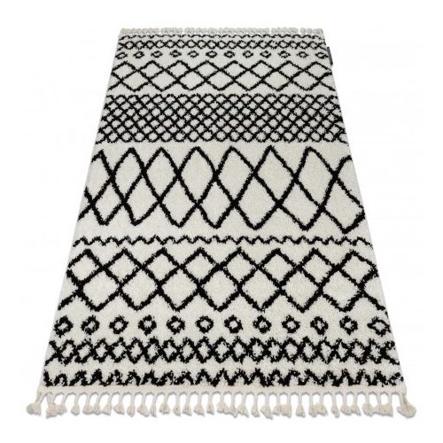 covor BERBER SAFI N9040 alb / negru covor shaggy cu franjuri  80x150 cm