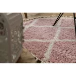  Kab. Covor BERBER TROIK A0010 rotund roz / alb, cu ciucuri, shaggy, rotund, 160 cm