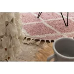  Kab. Covor BERBER TROIK A0010 rotund roz / alb, cu ciucuri, shaggy, rotund, 160 cm