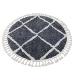 Covor BERBER CROSS B5950 Cerc, gri / alb franjuri shaggy 160 cm
