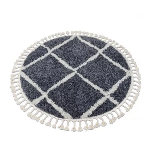 Covor BERBER CROSS B5950 Cerc, gri / alb franjuri shaggy 160 cm