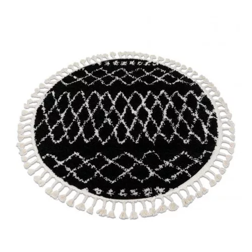 Covor BERBER ETHNIC G3802 Cerc, negru / alb franjuri shaggy 160 cm