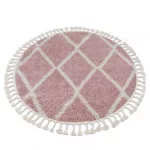  Kab. Covor BERBER TROIK A0010 rotund roz / alb, cu ciucuri, shaggy, rotund, 120 cm