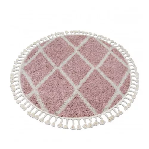  Kab. Covor BERBER TROIK A0010 rotund roz / alb, cu ciucuri, shaggy, rotund, 120 cm