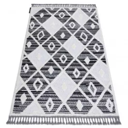   Covor MAROC P662 Diamant negru / alb franjuri Berber shaggy 120x170 cm