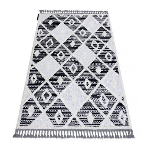Covor MAROC P662 Diamant negru / alb franjuri Berber shaggy 120x170 cm