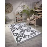 Covor MAROC P662 Diamant negru / alb franjuri Berber shaggy 120x170 cm