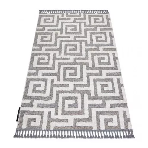 Covor MAROC P655 gri / alb franjuri Berber shaggy 140x190 cm