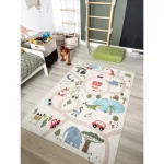 BAMBINO 1165 covor lavabil pentru copii, antiderapant  cu animale- bej 140x190 cm