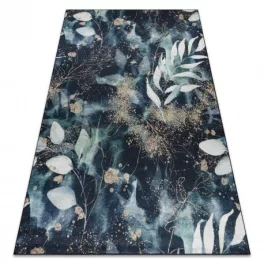   ANDRE 1336 covor lavabil, Frunze, antiderapant, - negru / turcoaz 160x220 cm