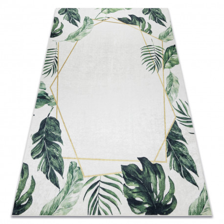 ANDRE 1168 covor lavabil frunze, geometric antiderapant -alb / verde 120x170 cm