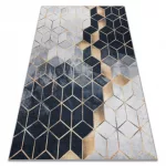 ANDRE 1171 covor lavabil, Figuri geometrice, antiderapant, - negru / auriu 120x170 cm