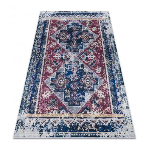 ANDRE 1136 covor lavabil, vintage  antiderapant, - burgundia / albastru 80x150 cm