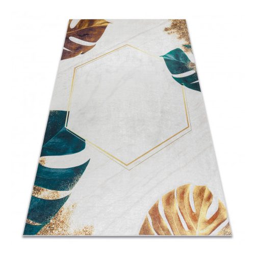 ANDRE 1150 covor lavabil, Frunze, antiderapant, - alb / auriu 80x150 cm