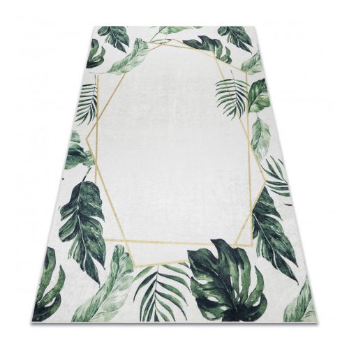 ANDRE 1168 covor lavabil, Frunze, Figuri geometrice, antiderapant, - alb / verde 80x150 cm