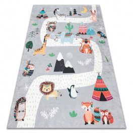   BAMBINO 2160 covor lavabil  pentru copii, antiderapant - gri  cu animale, Indian  80x150 cm