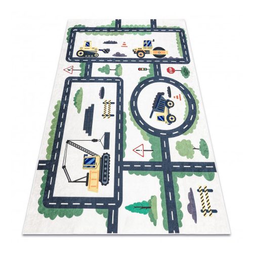 BAMBINO 2223 covor lavabil antiderapant pentru copii cu strází,masini-crem  80x150 cm