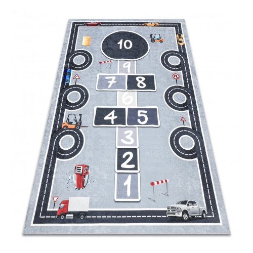 BAMBINO 2279 covor pentru copii lavabil, antiderapant-gri cu sotron, străzi 80x150 cm