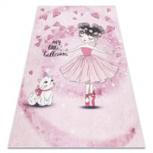   BAMBINO 2185 covor lavabil pentru copii,antiderapant - roz  cu balerină și pisic  140x190 cm