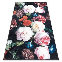   ANDRE 1629 covor lavabil flori vintage antiderapant - negru / bej 80x150 cm