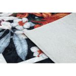 ANDRE 2300 covor lavabil cu flori, antiderapant -  negru / alb 80x150 cm