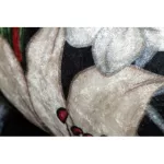 ANDRE 2300 covor lavabil cu flori, antiderapant -  negru / alb 80x150 cm