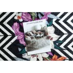 ANDRE 2300 covor lavabil cu flori antiderapant -  negru / alb 120x170 cm