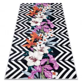  ANDRE 2300 covor lavabil flori, cikcakk antiderapant - negru /alb 160x220 cm