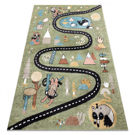  Covor FUN Route pentru copii, stradal, animale verde 240x330 cm