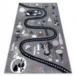 covor FUN Route pentru copii cu străzi,animale,  Gri 200x290 cm