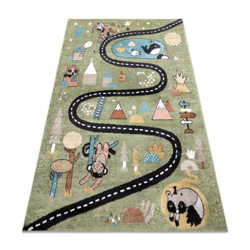 covor FUN Route pentru copii cu străzi,animale, verde 200x290 cm