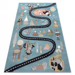 covor FUN Route pentru copii cu străzi,animale, albastru  200x290 cm