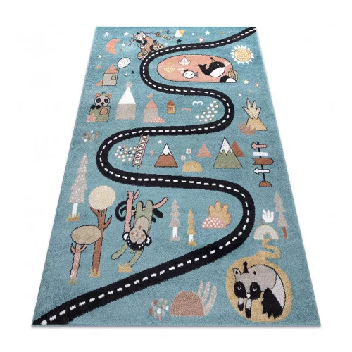 covor FUN Route pentru copii cu străzi,animale, albastru  200x290 cm