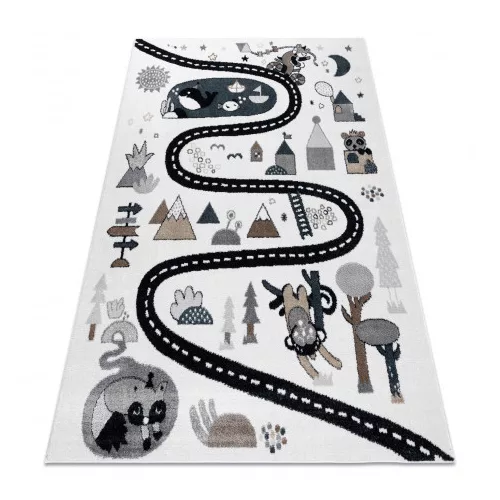 covor FUN Route pentru copii cu străzi,animale,  crem 200x290 cm