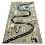 covor FUN Route covor copii cu strázi, animale verde 160x220 cm