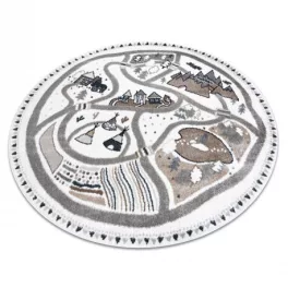 covor FUN Land pentru copii cu străzi, cerc-  crem  100 cm