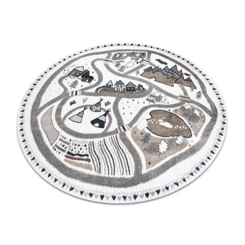 covor FUN Land pentru copii cu străzi, cerc-  crem  100 cm