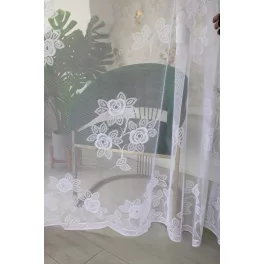    TRD. Perdea gata confecționată Emily model Trandafiri de primăvară albi 500x250cm