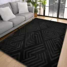    Covor moale negru Den. Deluxe rhombus 200x290cm - spate cauciucat
